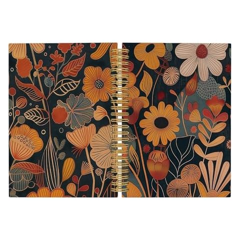 Pugwak Retro Floral Botanical Journal Notebook - Classical Wildflower Notebooks College Ruled for Work School, Gifts for Women Lady, Office Supplies, Hardcover Spiral Notebook 5.5"x8.3" Cover