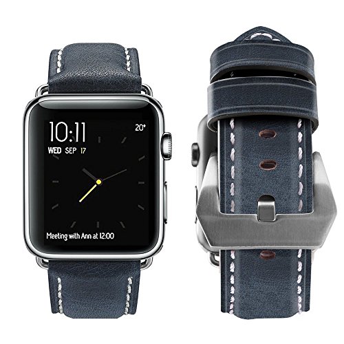 top4cus Compatible with Apple Watch 38mm 42mm 40mm 44mm Genuine Leather Strap Series 4 Series 3 Band for Men and Women (42mm/44mm, Unique Blue)