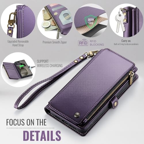Defencase Wallet Case Compatible with Samsung Galaxy S24 Ultra wtih RFID Blocking Card Holder for Women, PU Leather Magnetic Snap Flip Zipper Strap Phone Case Suitable for Galaxy S24 Ultra, Purple by Defencase - Image 5