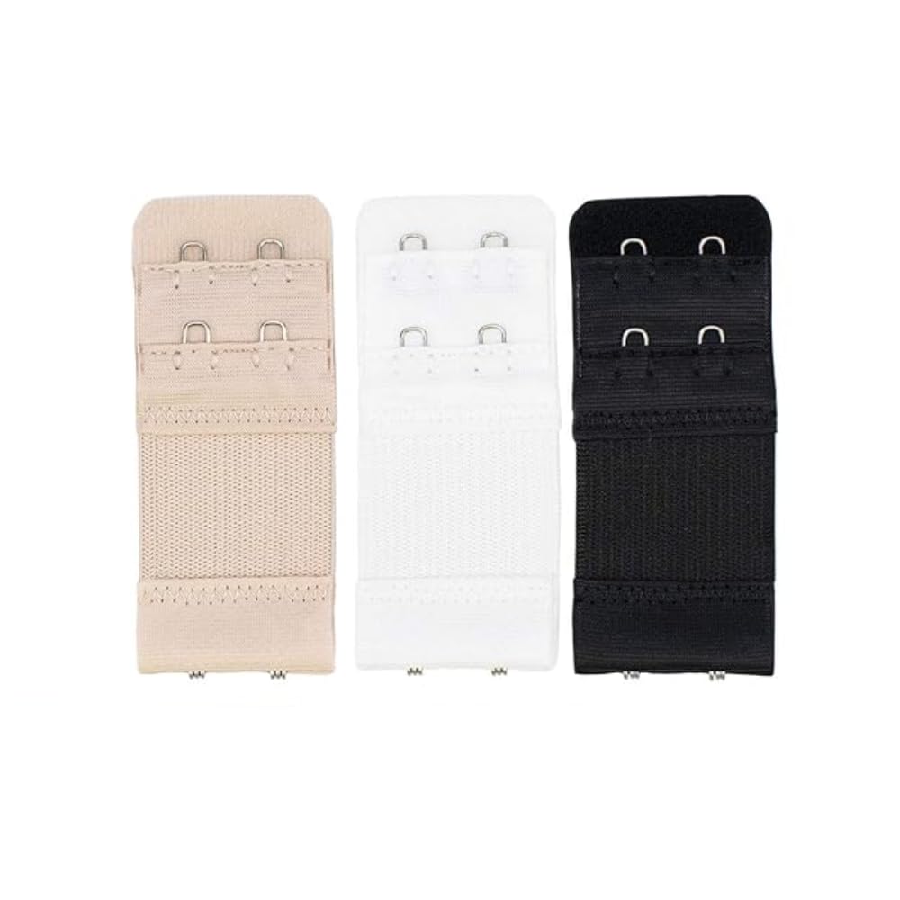 Trixes Women's Multicolor 3Pc Bra Extender Set, 2 Hook Extensions- Black, White & Beige