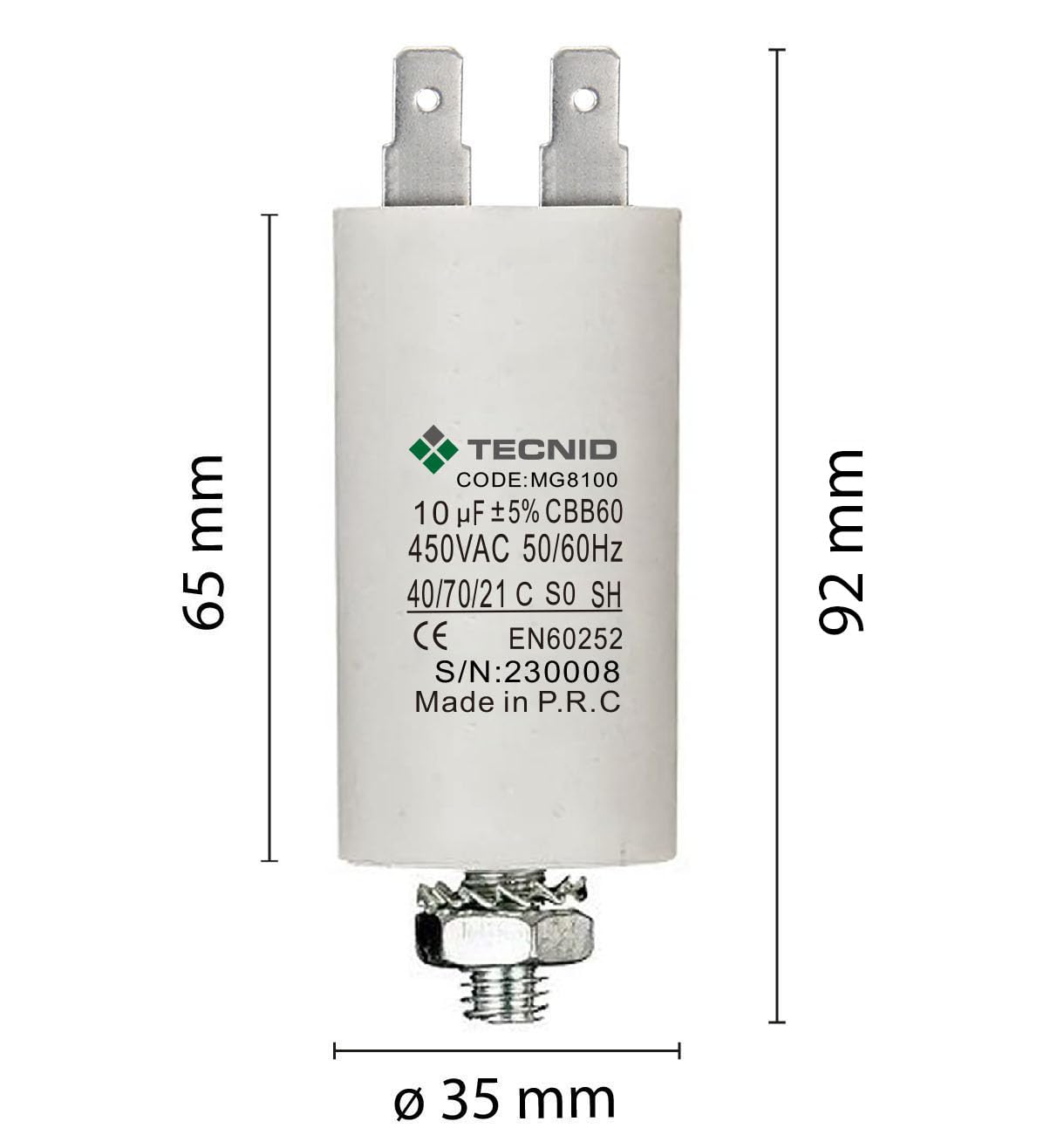 Condensatore di Spunto 450V 10µF 4 pin M8 per Motori Elettrici Pompe Compressori