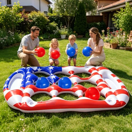 Pool Toys Games Set, Tic-Tac-Toe Inflatable Pool Toy with 10 Balls, American Flag Floating Board Swimming Pool for Adults Teens Kids Summer Water Ball Toys - image 7