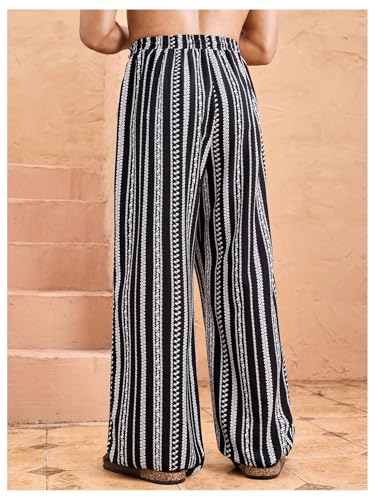Verdusa Men's Striped Drawstring Trousers Straight Leg Boho Pants with Pockets3