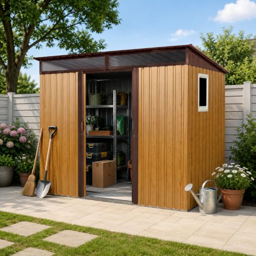 8X6 FT Outdoor Metal Storage with Lockable Sliding Doors | Waterproof She w/Reinforced Foundation,Built-in Vents,for Backyard,Patio,Gray