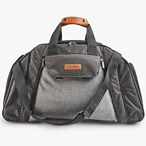 VonShef Ash 6 Person Picnic Holdall Bag - Premium Woven Grey Finish & Leather-Style Detailing, Includes 41 Piece Dining Set & Cooler Compartment