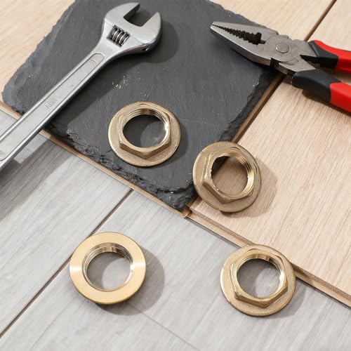 4 Pack 1/2 Inch NPT Female Brass Lock Nuts with Flange, Heavy Duty Hex Locknut for Plumbing Fittings, Water Gas Oil Pipe Connection, Durable Brass Lock Nut Set for Home and Industrial Use垫 4个装 - Thumbnail 4