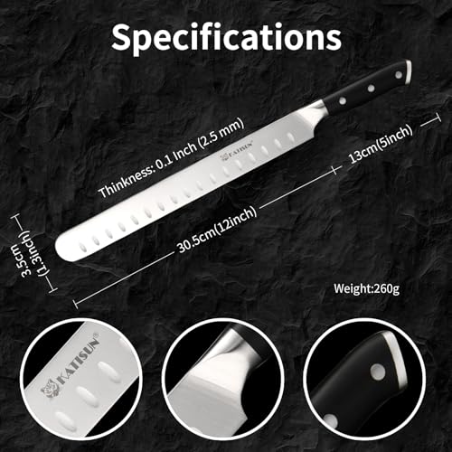 KATISUN Brisket Knife, 12 Inch Carving & Slicing Knife for Meat Cutting, BBQ, Razor Sharp German Steel, Sheath Included, Ergonomic Handle Design, Grilling Gifts for Men by KATISUN - Image 2