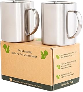 Stainless Steel Mugs - Double Wall - Comfortable Wider Handle 13.5oz Metal Coffee