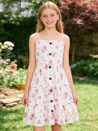 Image of Enlifety Girls Dress Hawaiian Spaghetti Straps Dresses Summer Sundress Size 6 12T