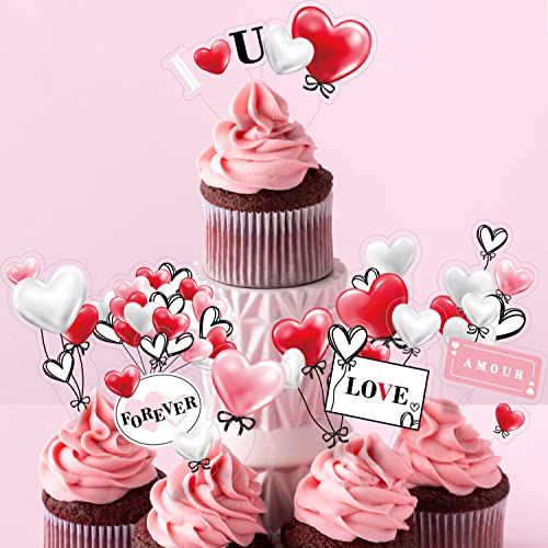 33 Pcs Love Heart Cupcake Topper Red White Pink Black Valentine’s Day Muffin Cake Decorations Mothers Day Birthday Proposal Engagement Anniversary Party Supplies  #TOP3