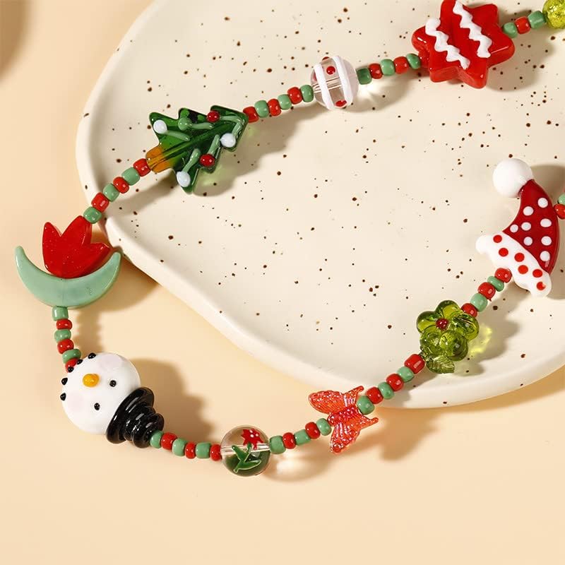 Miniatura 9 de 25 cuentas de cristal con tema navideño de Papá Noel, lindo diseño de dibujos animados, cuentas sueltas para hacer joyas de bricolaje, adornos de