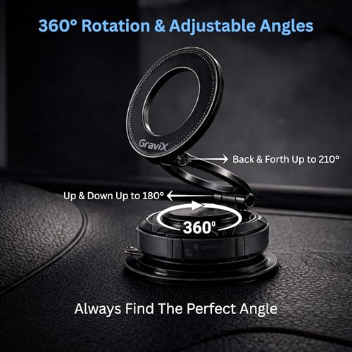 GraviX Magnetic Car Phone Holder for MagSafe, Powerful Magnet, Strong Suction, Anti-Vibration ARM, 360° Adjustable Dashboard & Windshield Car Mount - Image 4