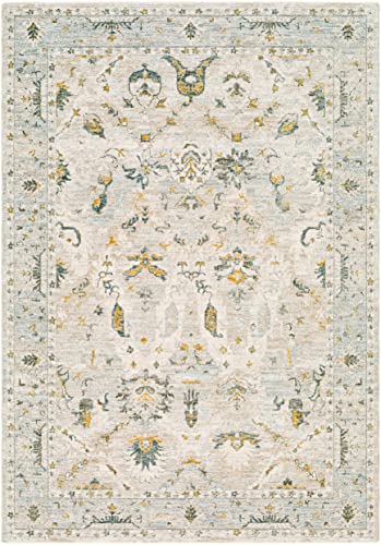 BoutiqueRugs Ivory Oriental Traditional 8x10 Large Area Rug Off White Taupe Dusty Sage Deep Teal Light Gray Olive Mustard Emile Great Room Open Concept Master Bedroom Large Dining Room 7'10" x 10'2"