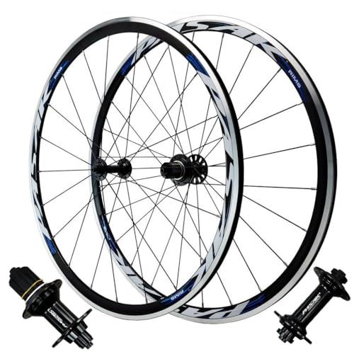V Brake Bike Wheels 700C, Double Wall Aluminum Alloy Road Bike Wheels Rims Height 30MM Suitable for 7/8/9/10/11 Speed 1720g(Blue)