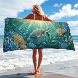 Toalla de playa de microfibra con diseño de tortuga, 31 x 62