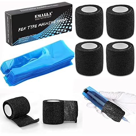 Large Machine Pen Covers with Grip Wraps, Urknall 200pcs Tattoo Machine Covers and 4pcs Tattoo Grip Tape Tattoo Pen Covers Grip Covers Tattoo Pen Sleeves Combination Tattoo Supplies Cover
