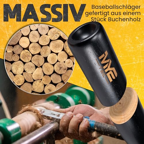 Foto von Robuster Massivholz Baseballschläger aus Holz - 18 Zoll 48cm - Outdoor Baseball Schläger mit Schlaufe und Tragetasche für Training und Selbstverteidigung Self Defense Baseball Bat (Schwarz)