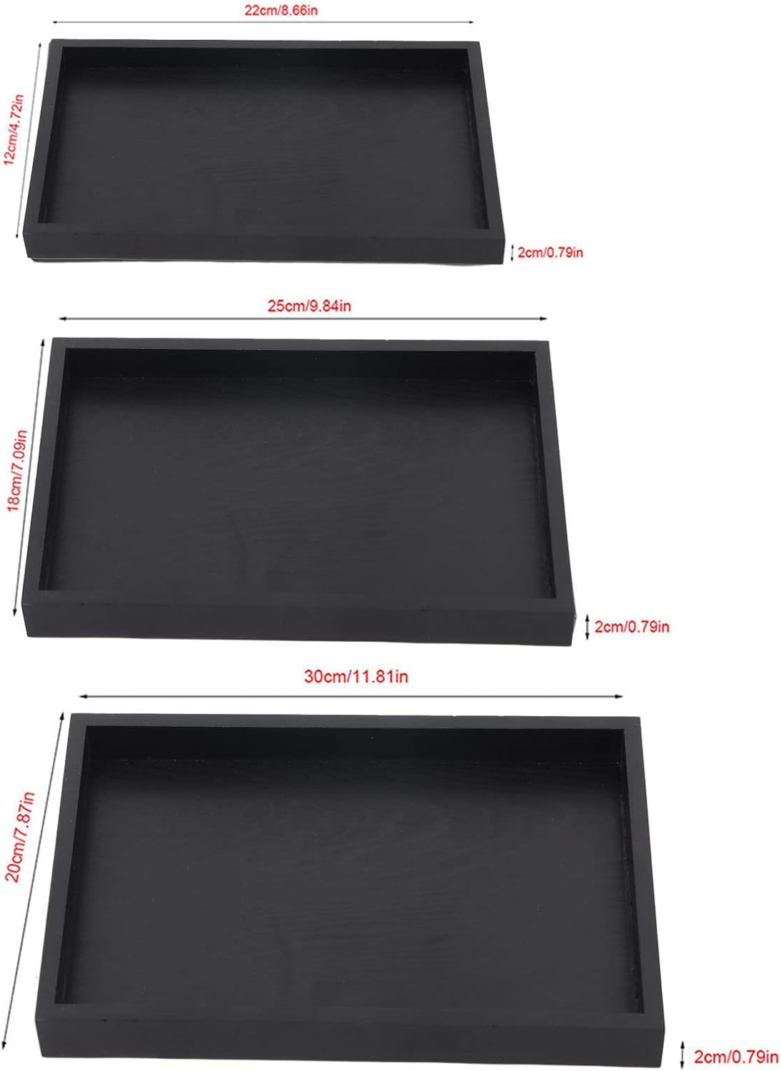 Gavigain Solid Wood Serving Tray Rectangle,Black Tea Coffee Table Tray Snack Plate Food Meals Serving Tray with Raised Edges for Home Kitchen Restaurant (30 * 20 * 2cm)