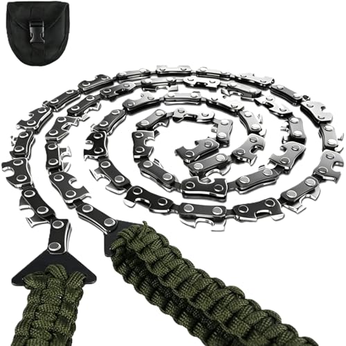 Uadme Sierra de Cadena Mano Motosierra Portátil de Supervivencia, con Mango de Paracord, 11 Dientes, Sierra de Bolsillo Manual para Cortar Madera, Senderismo, Camping Aire Libre