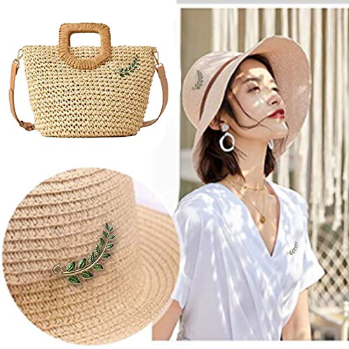 Joyci Vintage Green Leaf Brooch Cardigan Pin Shawl Brooch Buckle Sweater Knitwear Lapel Pin (2-Packs Gold Silver) #TOP4