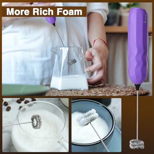 Image of SUPRUS Ultra Fast Handheld Milk Frother Double Whisk with Stand 2 Batteries Stainless Steel for Lattes Cappuccino Matcha Hot Chocolate Coffee Bar Accessories Kitchen Gadgets Gift