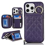 Hamany iPhone 16 Pro ケース ウォレット カードホルダー付き iPhone 16 Pro用 スマホケース ウォレット スロット付き キックスタンド スタンドケース 男女兼用 5G 16.3インチ-パープル