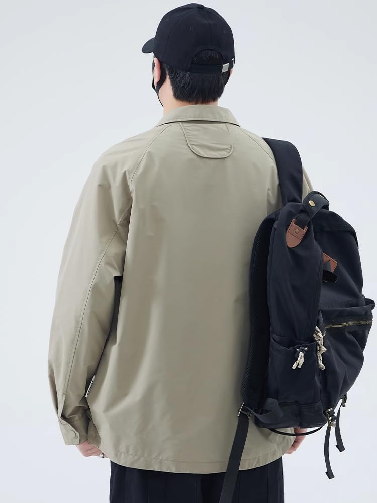 Men's Spring Fall Jacket, Casual Loose Lapel Shirt Style Workwear