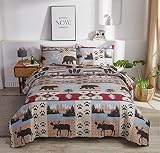 Lodge Bedding Set King Size Rustic Cabin Quilts Moose Bear Bedspread Cottage Coverlet with Sham Soft