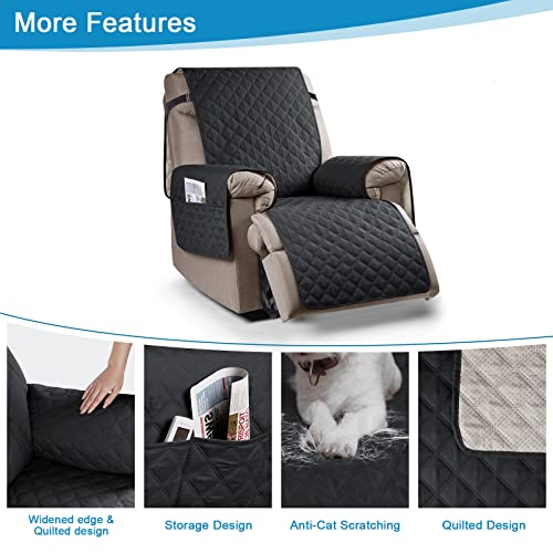 TAOCOCO Recliner Slipcovers,1 Seater Recliner Protector,Waterproof Recliner Covers,Armchair Covers with Pockets,Non Slip Reclining Sofa Covers Arm Chair Covers for Pets/Dogs/Kids(Black) - Image 4