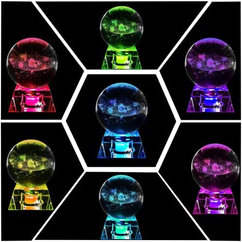 FIMAGO 3D Solar System Crystal Ball with LED Base Astronomy Night Light for Home Decor Best Gift for Girlfriend Wife Mom Women on Valentines Birthday Thanksgiving Anniversary