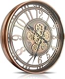 DORBOKER Real Moving Gears Wall Clock Large Modern Metal Clocks for Living Room Decor,Industrial Steampunk Unique Vintage Decorative Clock for Home Farmhouse Office, 46cm/18 inch Red Copper Arabic