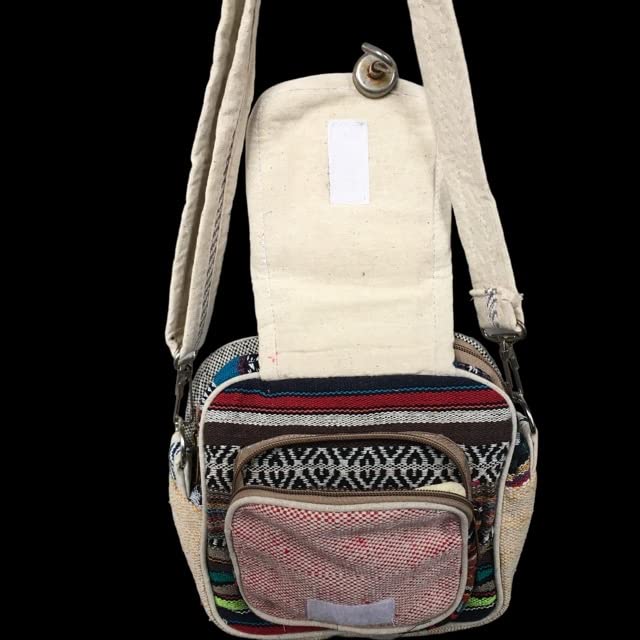 Image of ANESHA Multicolour Handloom Fabric Women Boho Sling Bag 3 Compartments Pack of 1 (7.5 x 7.5 Inches)