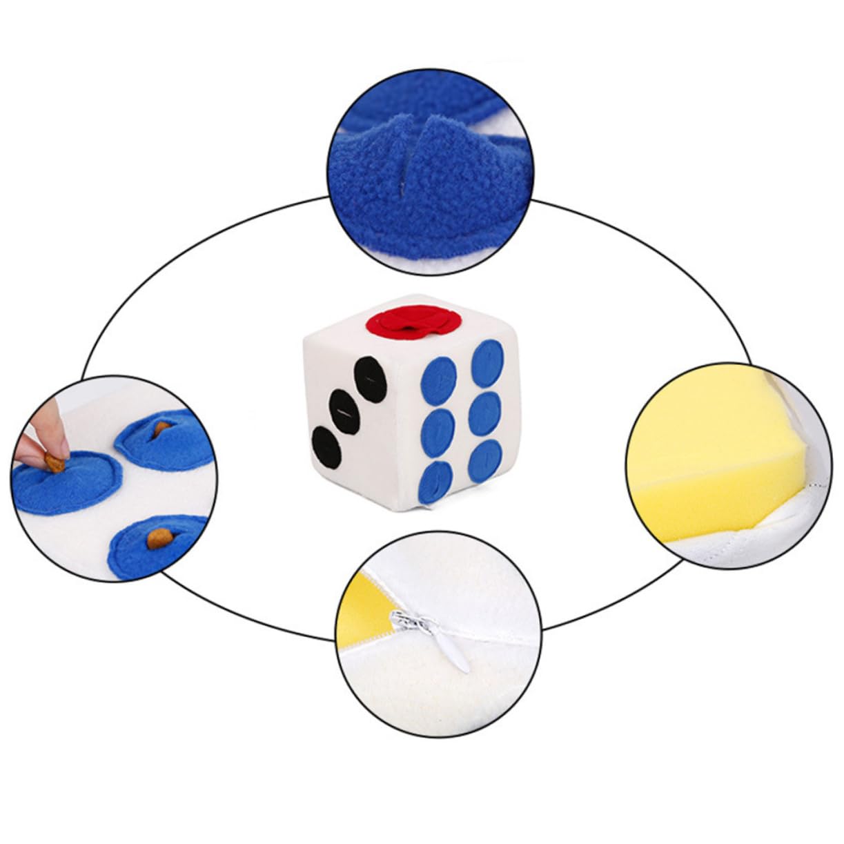 Kisangel Distributeur De Croquettes pour Animaux Forme Dé Jouet Olfactif Peluche Courte Alimentation Lente