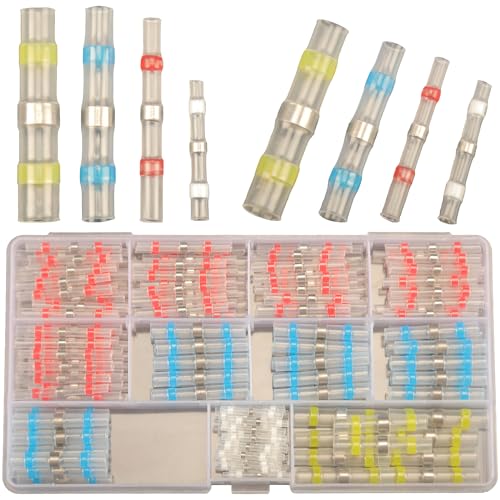 180pcs Lötverbinder Schrumpfverbinder Wasserdicht Set 4 types Schrumpfschweißen Stoßverbinder Lötdichtungsdrahtverbinder Wärmeschrumpf Stoßverbinder Elektrische Stoßklemmen Schmelzverbinder Kfz