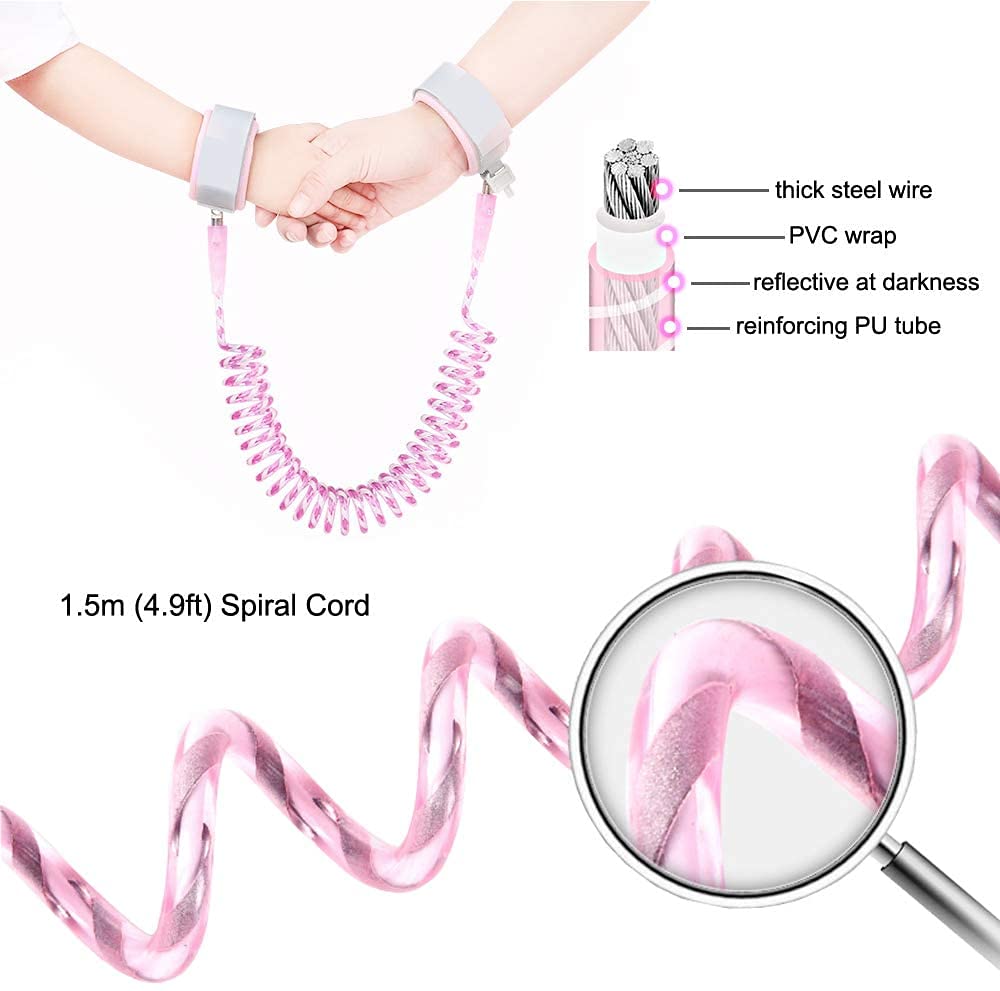 HEIHEI Laisse de sécurité pour enfants, ceinture de course pour tout-petits, harnais de course 3 en 1, ceinture anti-perte, poignet gauche + sac à dos + sangle élastique de 1,5 m rose