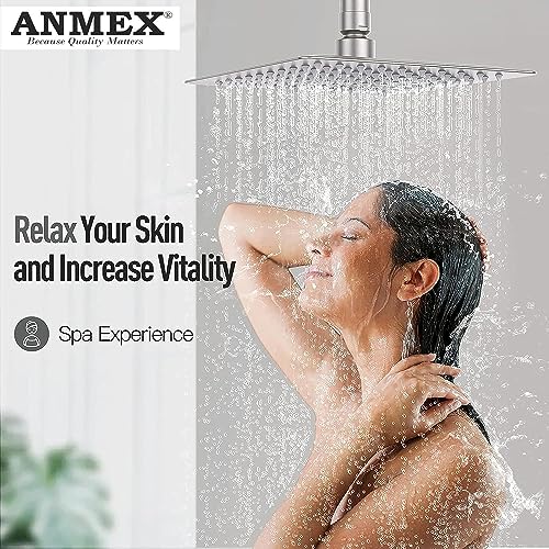 Image of Mirror Stainless Steel 304 Square UltraSlim High Pressure Rainfall Shower Head With inchBRASS NUT inch Shower Fit Arm /Rod (PREMIUM SERIES) (12X12 + 24INCH inchBrass Nut inch ARM)