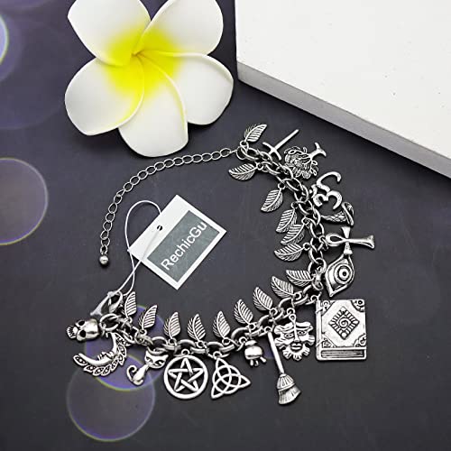 RechicGu Women's Mythology Fairytale Lucky Charms Cuff Bangle Bracelet Cross Leaf Moon Face Celtic Cat