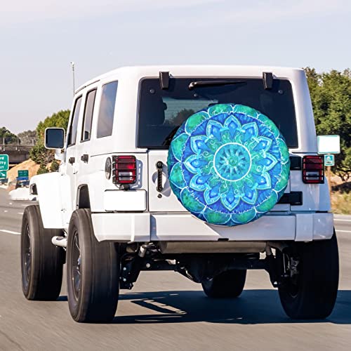 Image of Abstract Blue Mandala of Vishuddha Chakra Spare Tire Cover Dust-Proof Wheel Tire Cover Fit Trailer, RV, SUV and Many Vehicle 14 Inch