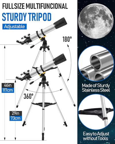Image of Sararoom Telescope for Adults High Powered, 90mm Aperture 900MM Refractor Telescope for Kids & Beginners, Portable Travel Telescope with Stainless Tripod, Phone Adapter, Wireless Remote