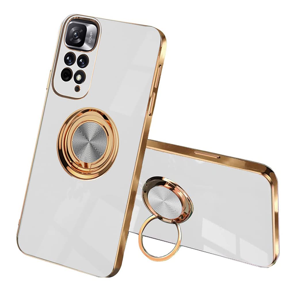 SEEKOO Case for Xiaomi Redmi Note 11 Pro 5G/4G, Ultra Thin TPU Bumper Shockproof Soft Cover Electroplating Phnom Penh Design Silicone Skin Slim Case with 360 Degree Ring Kickstand, White