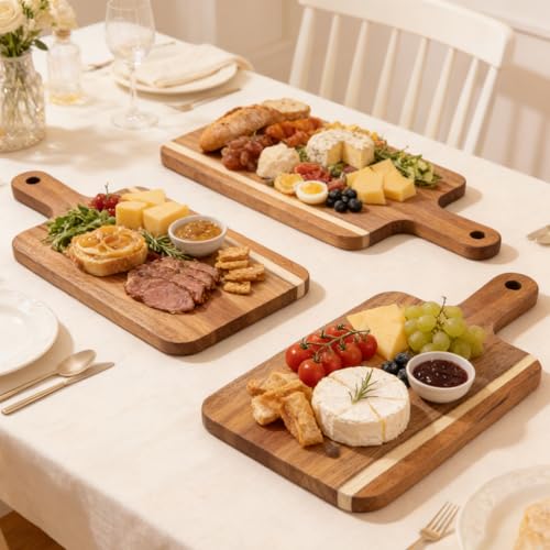 6 Pzs Tabla de Cortar de Madera Acacia con Mango 15x7 pulg miniatura 3