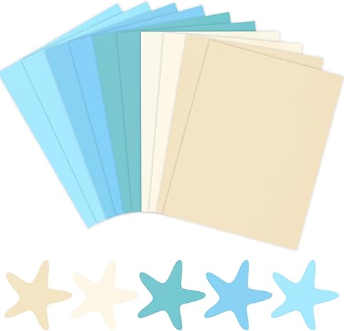 Whaline 50 hojas de 8.5 x 11 pulgadas, surtido de tarjetas de color azul pastel, 5 colores marinos, papel de álbum de recortes de núcleo sólido para