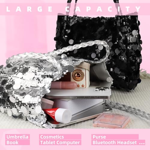 Bolsos brillantes para mujer, bolsos tipo tote con cremallera y asa de cuero, bolsos con purpurina modernos para mujer miniatura 6