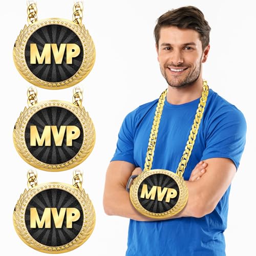 Tondiamo 3 Pcs Sports Turnover Chains for MVP Players 6 Large Champion Medals for Basketball Football Soccer Baseball Softball Volleyball Most Valuable Players Medals for Team Awards(MVP)
