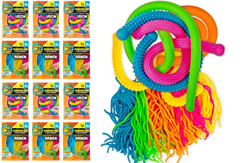 JA-RU Ramen & Udon Textured Stretchy Noodles Fidget Toy (12 Pack) – Colorful Sensory Strings for Kids | Stress Relief Toy, Sensory Bin Filler & Party Favors. R&U-4799-12s