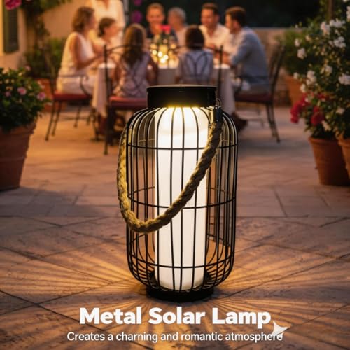 pearlstar Large Solar Powered Lantern Outdoor-Heavy Duty Metal Hanging Lights Decorative Solar Table Lamp Waterproof for Outside Patio Yard Garden Porch Tabletop Decor (Black) by pearlstar - Used condition - Image 6