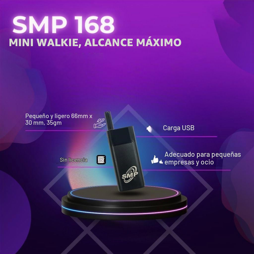 Mini walkie-talkie recargable SMP SMP-168, RMR446 - 25 canales con CTCSS/DCS, radio bidireccional PMR de largo alcance, ideal para seguridad, restaurantes y comunicación en el trabajo (168)