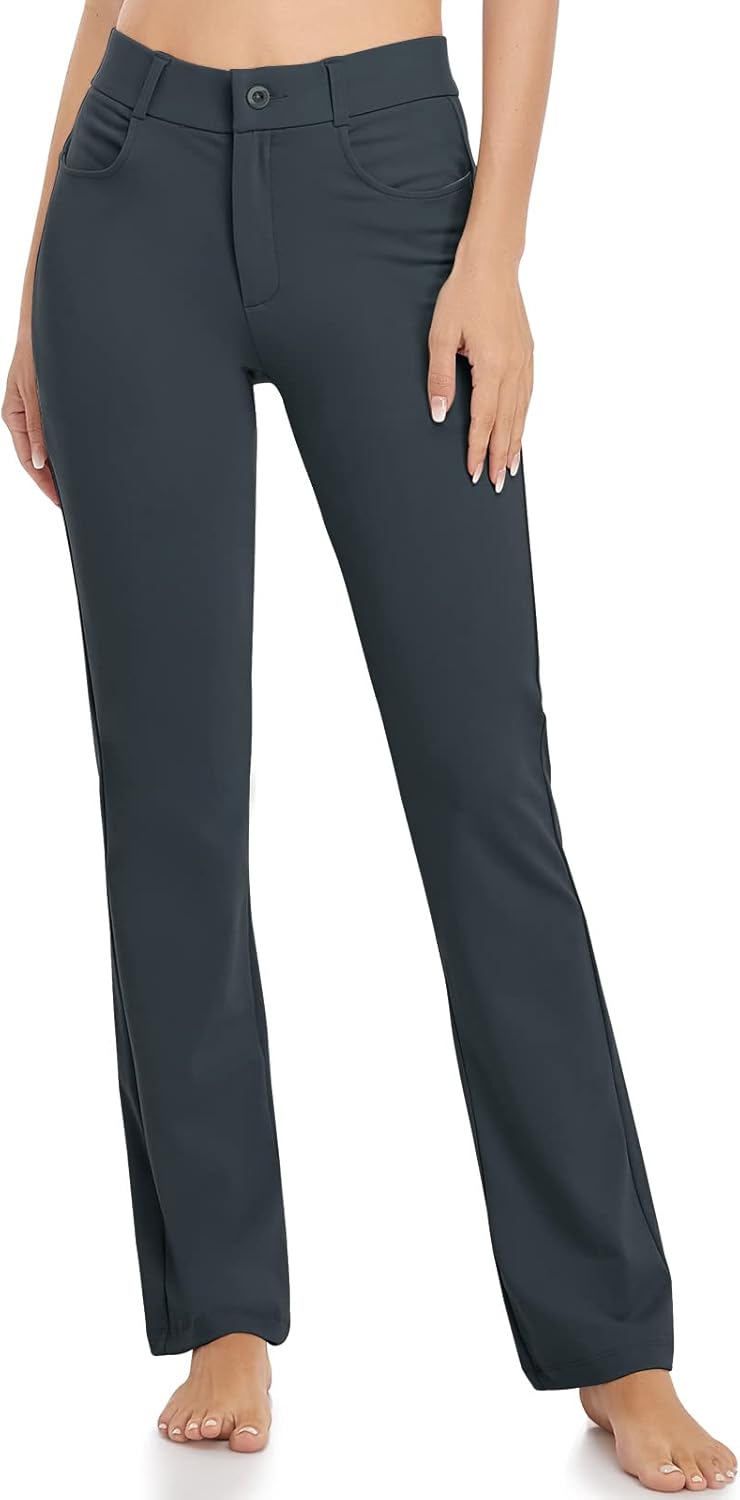 HISKYWIN Women Yoga Dress Pants Stretchy Work Pants Straightleg/Bootcut Office Slacks with Pockets for Business Casual Petite - Image 2