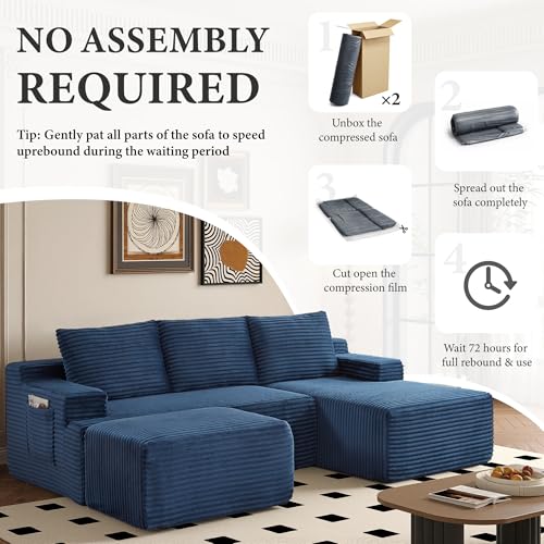 Image of 96 inch Sectional Couches for Living Room Cloud Couch Sofa with L-Shape Upholstered Boneless Couchs Modern Modular Sectional Couch with Chaise