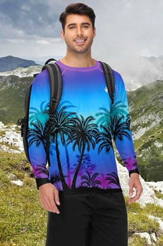 Image of AOBUTE Mens Long Sleeve Swim Shirt Quick Dry Sun Protection Rash Guard